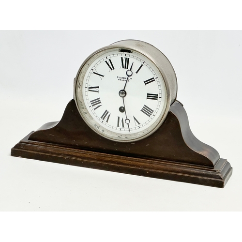 206 - An early 20th century mahogany and heavy plated mantle clock. S.D. Neill LTD, Belfast. 31.5x7x18cm