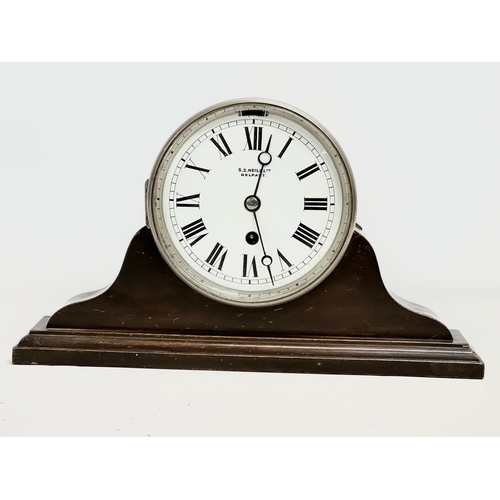 206 - An early 20th century mahogany and heavy plated mantle clock. S.D. Neill LTD, Belfast. 31.5x7x18cm