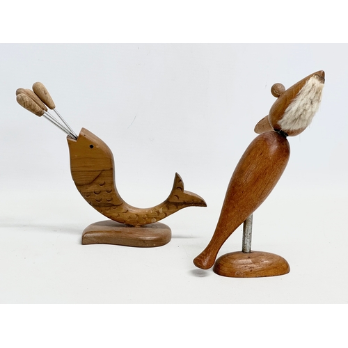 139 - A 1970’s Mid Century teak bird and cocktail stick holder.