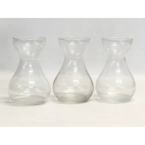 140 - A set of 3 1960’s Mid Century Hyacinth glass vases. 15cm