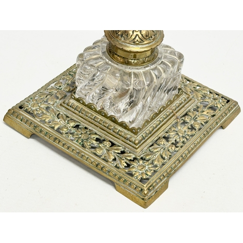 156 - A large Victorian ornate pierced brass inkwell. 17x17x12cm