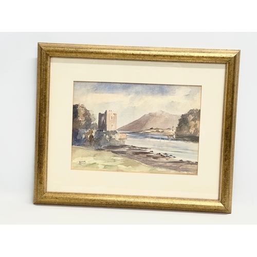 193 - A watercolour by Hunter Jamieson. Narrow Water Castle. 37x26cm. Frame 58x47cm