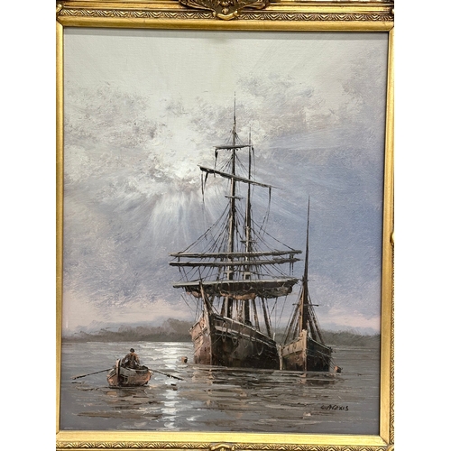 195 - A large oil painting on board by C. Alexis. 39.5x49.5cm. Frame 57x67cm