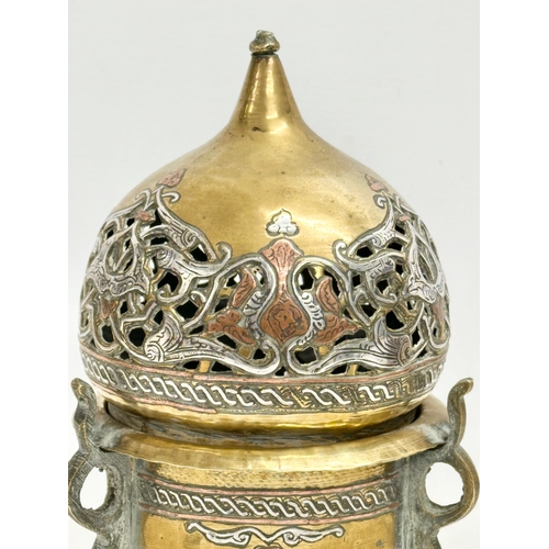 44 - A 19th century Cairo Ware silver and copper inlaid brass incense burner. With a pair of vintage Indi... 