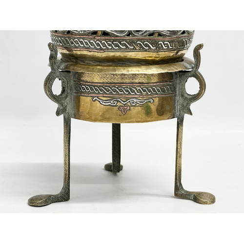 44 - A 19th century Cairo Ware silver and copper inlaid brass incense burner. With a pair of vintage Indi... 