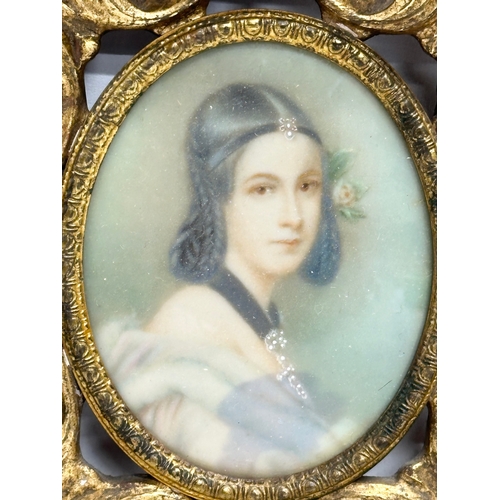 159 - A late 19th century hand painted miniature in gilt frame. 20.5x22.5cm