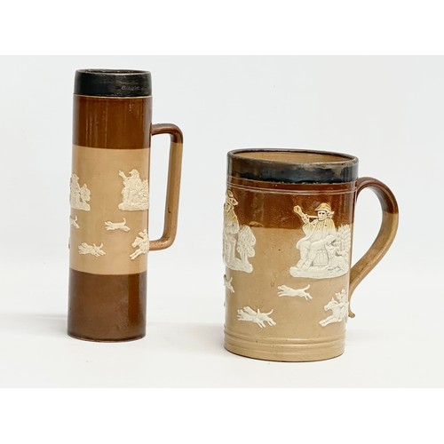 83 - A tall late 19th century silver rimmed Doulton Lambeth stoneware tankard 19cm, with an early 20th ce... 