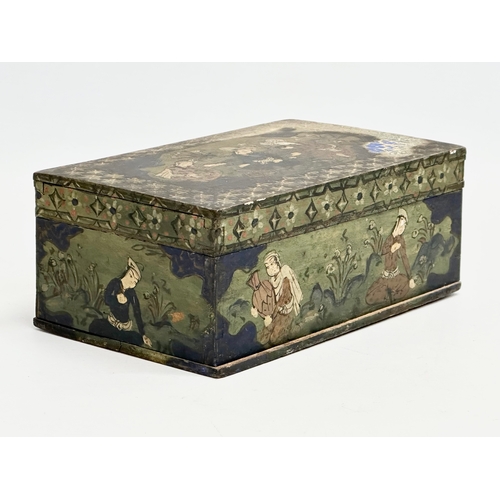 214 - An early 20th century Indian hand painted wooden tabletop storage box. 17.5x10.5x6.5cm