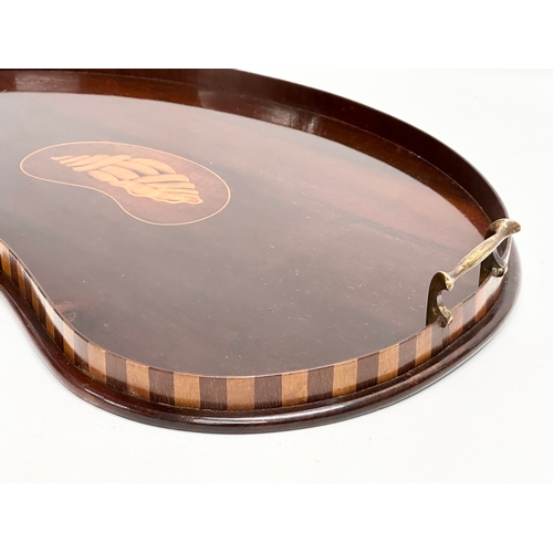 216 - An Edwardian inlaid mahogany kidney shaped tray. 58x40x6cm