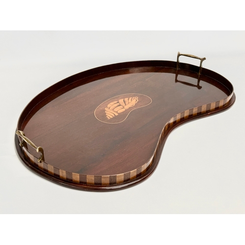 216 - An Edwardian inlaid mahogany kidney shaped tray. 58x40x6cm