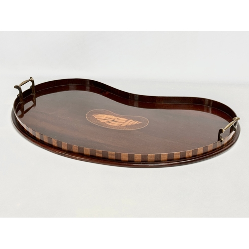 216 - An Edwardian inlaid mahogany kidney shaped tray. 58x40x6cm