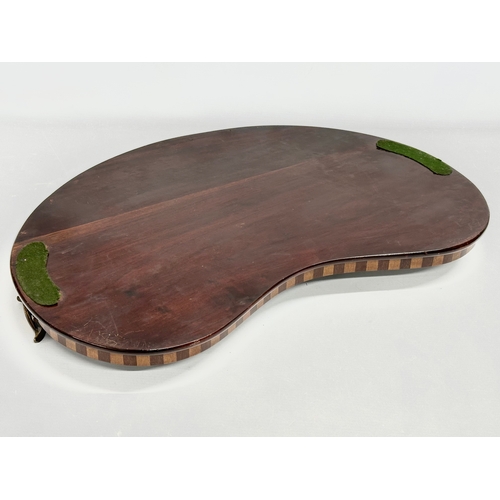 216 - An Edwardian inlaid mahogany kidney shaped tray. 58x40x6cm