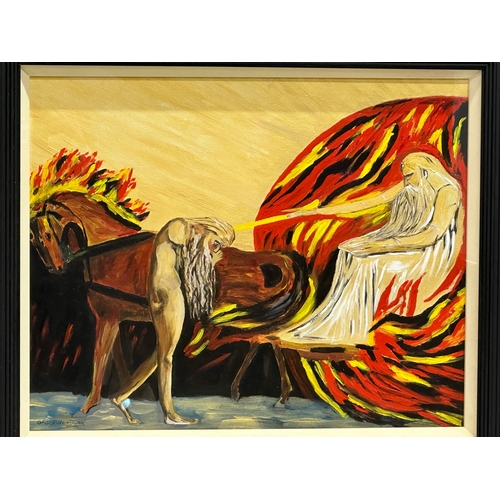 243 - An oil painting on canvas. God Judging Adam. Signed Greenwood. 49.5x39.5cm. Frame 67x57cm.