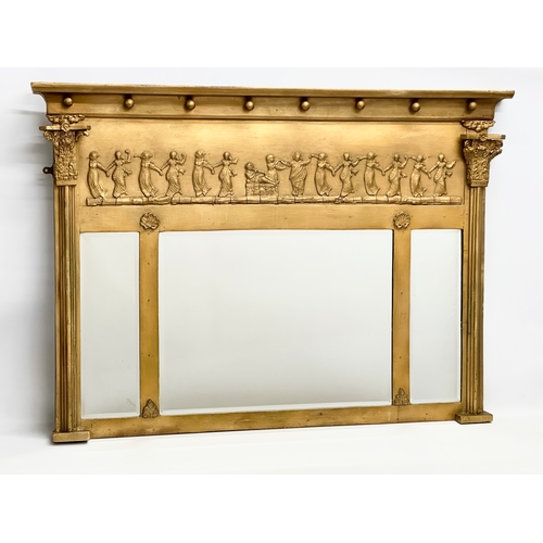 45 - A large early 19th century Regency period gilt framed over-mantle mirror. 120x85cm