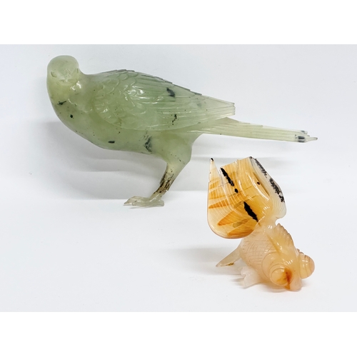 254 - 2 pieces of 19th century Chinese Jade. Bird 15x6.5cm.