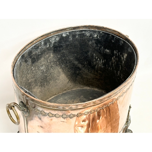 160 - A Victorian copper coal bin with original liner. 43x30x42cm