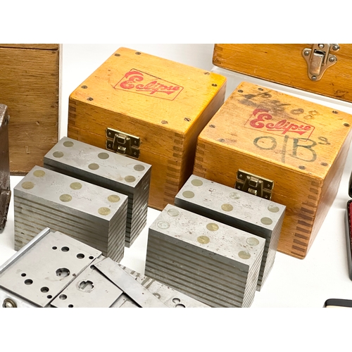 258 - A collection of vintage precision tools. Eclipse magnetic chuck blocks, micrometers etc.