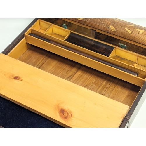 260 - An early 20th century inlaid padauk writing box. 42x48.5x13cm