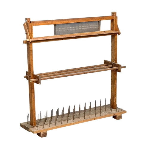 171 - An early 20th century industrial weaving sewing  stand. 125.5x34.5x127cm