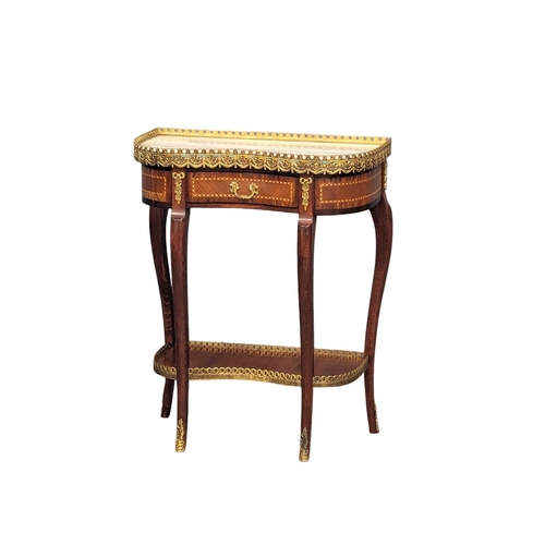 951 - A French 18th century style side table with brass Ormolu mounts, gallery, and marble top. 60.5x30.5x... 