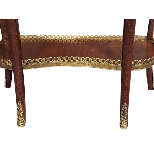 951 - A French 18th century style side table with brass Ormolu mounts, gallery, and marble top. 60.5x30.5x... 