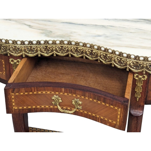 951 - A French 18th century style side table with brass Ormolu mounts, gallery, and marble top. 60.5x30.5x... 