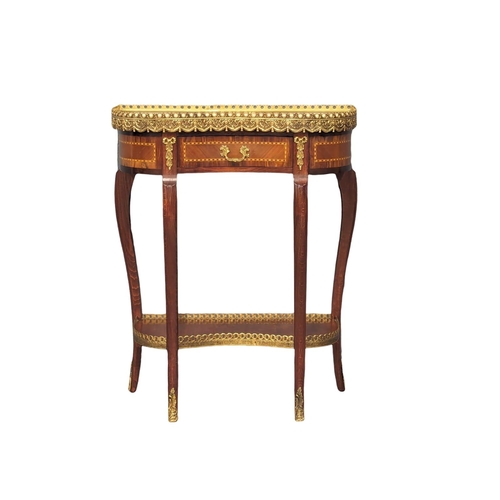 951 - A French 18th century style side table with brass Ormolu mounts, gallery, and marble top. 60.5x30.5x... 