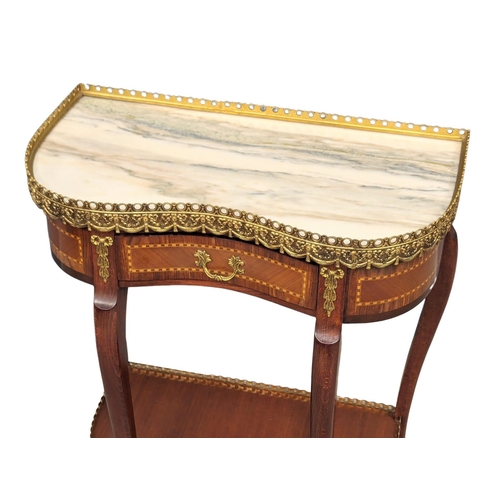 951 - A French 18th century style side table with brass Ormolu mounts, gallery, and marble top. 60.5x30.5x... 