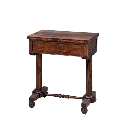 955 - A excellent quality late George IV rosewood turnover games table/side table, with drawer. Circa 1825... 