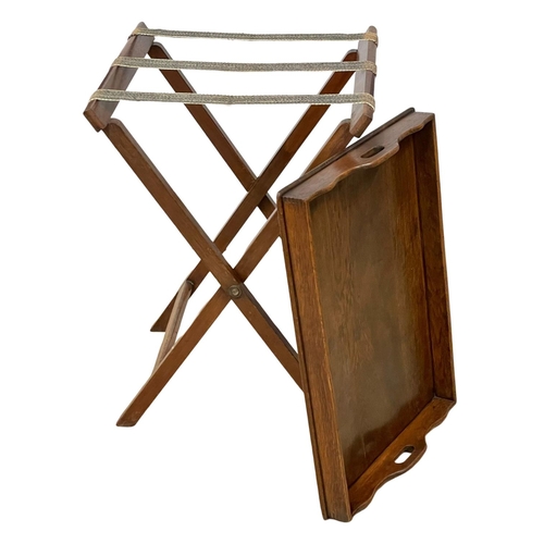 1205 - An Edwardian oak butlers tray on stands 70x51x86cm