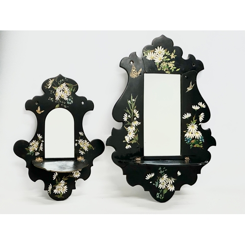 31 - A pair of late 19th century hand painted lacquered mirror back wall shelves. Circa 1890. Largest 31.... 
