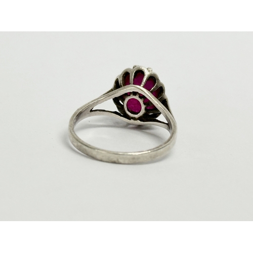 417 - A vintage 1970’s silver and gemstone ring. Size M.