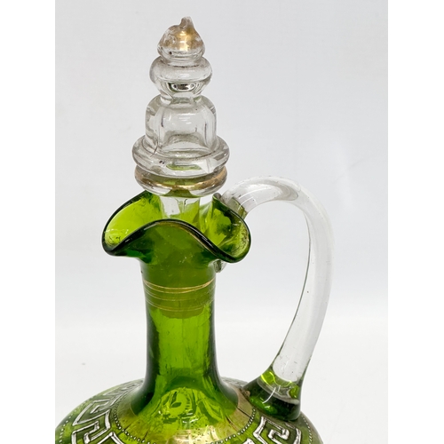 45 - A Victorian Bristol Green carafe decanter with hand painted gilding and embossed Greek Key decoratio... 