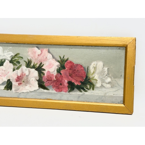 46 - A late 19th century Still Life oil painting signed E.H. Dated 1891. In gilt wooden frame. 76x13cm. F... 