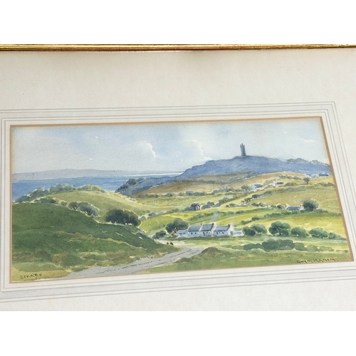 50 - A watercolour drawing by G.W. Morrison. Scrabo Tower, Newtownards, Northern Ireland. In a gilt Edwar... 
