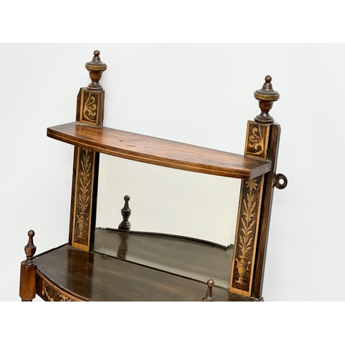 54 - A good quality late Victorian inlaid rosewood bevelled glass mirror back wall bracket. Circa 1890. 3... 