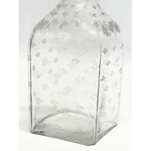 61 - An early 20th century etched Irish Clover glass decanter. 22cm