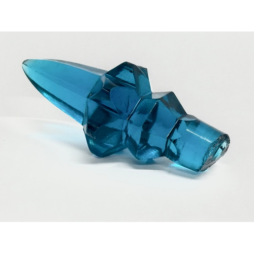 71 - A mid 20th century blue cut glass perfume bottle/scent bottle. 16cm