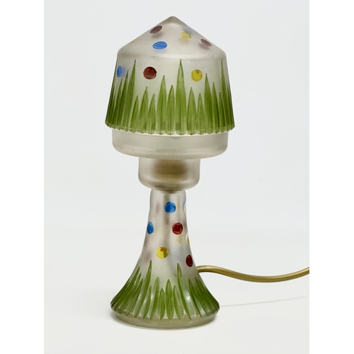 78 - A mid 20th century hand painted Frosted Glass Mushroom lamp. Circa 1940-1960. 24.5cm