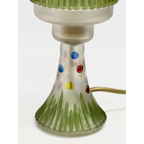 78 - A mid 20th century hand painted Frosted Glass Mushroom lamp. Circa 1940-1960. 24.5cm