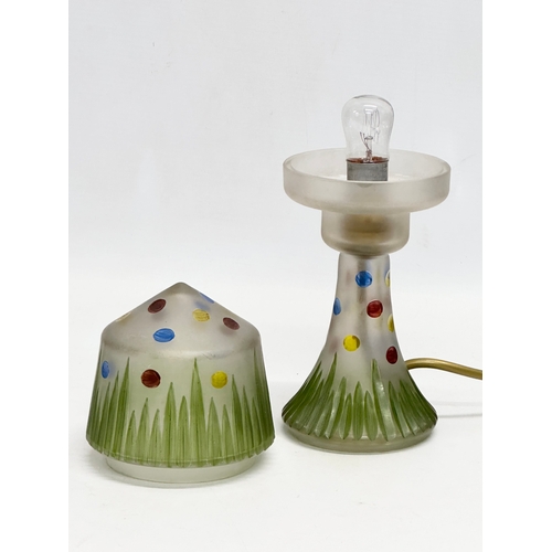 78 - A mid 20th century hand painted Frosted Glass Mushroom lamp. Circa 1940-1960. 24.5cm