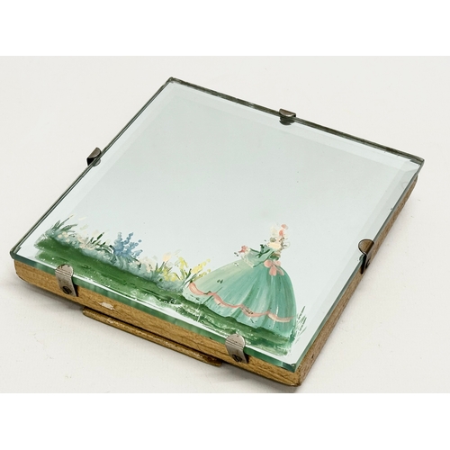 84 - 2 1930’s tabletop painted mirrors. 20x15cm. 15.5x15.5cm