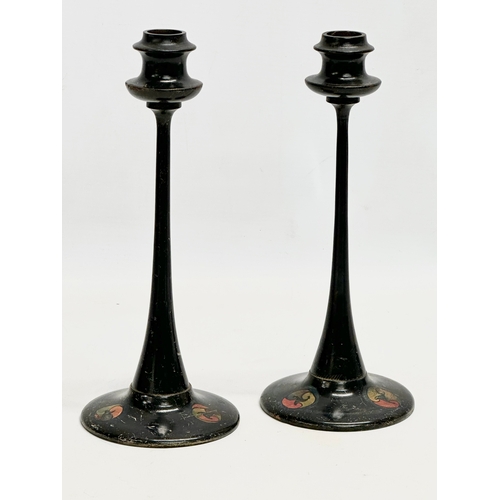 397 - A pair of early 20th century Irish wooden candlesticks. Circa 1910. 24.5cm