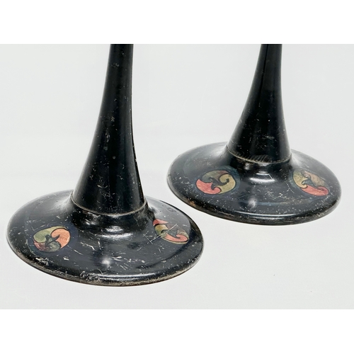 397 - A pair of early 20th century Irish wooden candlesticks. Circa 1910. 24.5cm