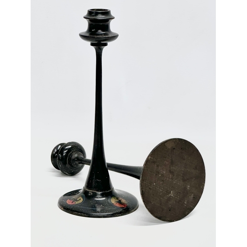 397 - A pair of early 20th century Irish wooden candlesticks. Circa 1910. 24.5cm