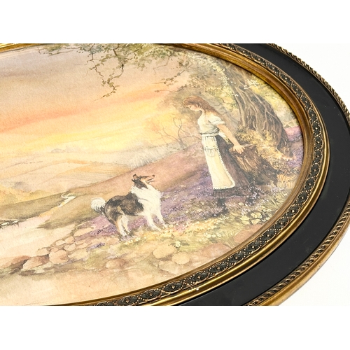 384 - A pair of vintage gilt and lacquered oval framed farm scene prints. 50x40cm