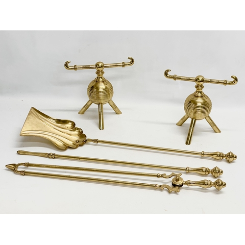 58 - Christopher Dresser. A pair of good quality late 19th century brass fire andirons attributed to Chri... 