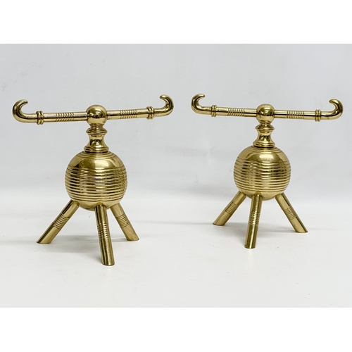 58 - Christopher Dresser. A pair of good quality late 19th century brass fire andirons attributed to Chri... 