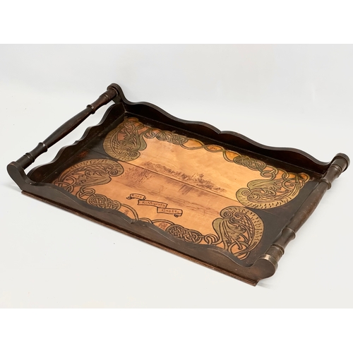 152 - An early 20th century Irish Pokerwork serving tray. Ross Killarney Castle. Dated 1903. 58.5x36cm