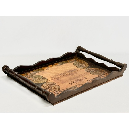 152 - An early 20th century Irish Pokerwork serving tray. Ross Killarney Castle. Dated 1903. 58.5x36cm